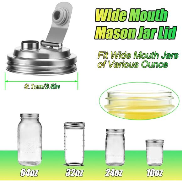 Amazon Mason Jar Pour Spout Stainless Steel Wide Mouth Spout Flip Cap Lids Set 2 - Picture 7 of 8